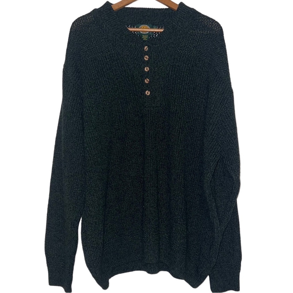 Cabela’s Chunky Knit Gorpcore Cabincore Knit Sweater Wood Buttons Green XL USA